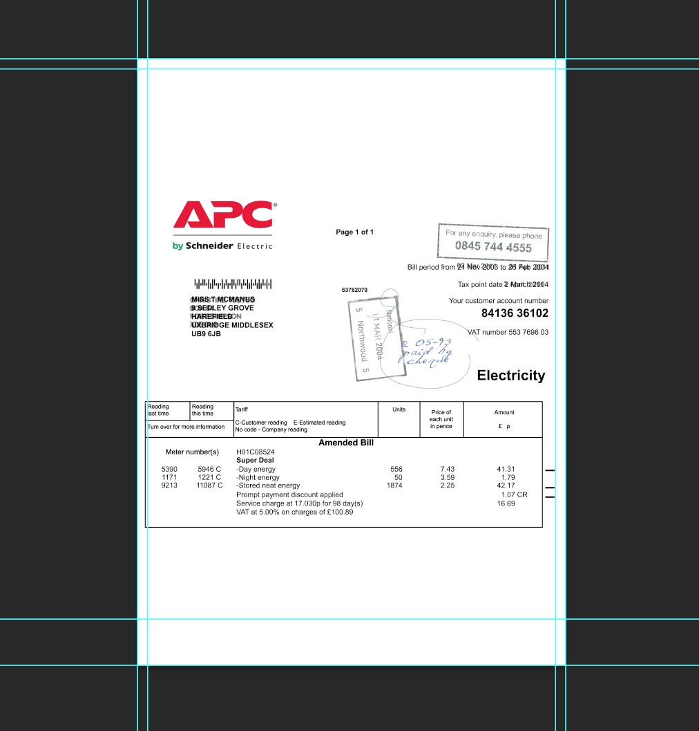 United Kingdom Electricity Bill Template